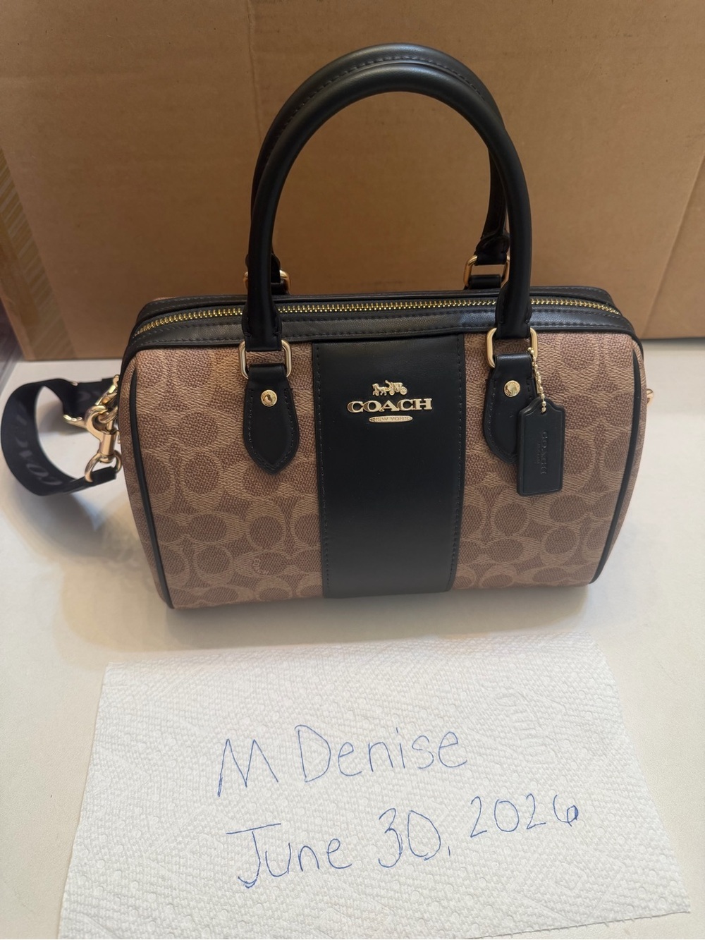 Coach Brown Signature Rowan with Black Center Stripe - Picture 3 of 6